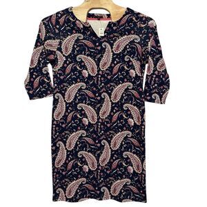 Talbots Dress Plus Size 0X Navy Multicolored Paisley 100% Cotton 3/4 Sleeves NWT